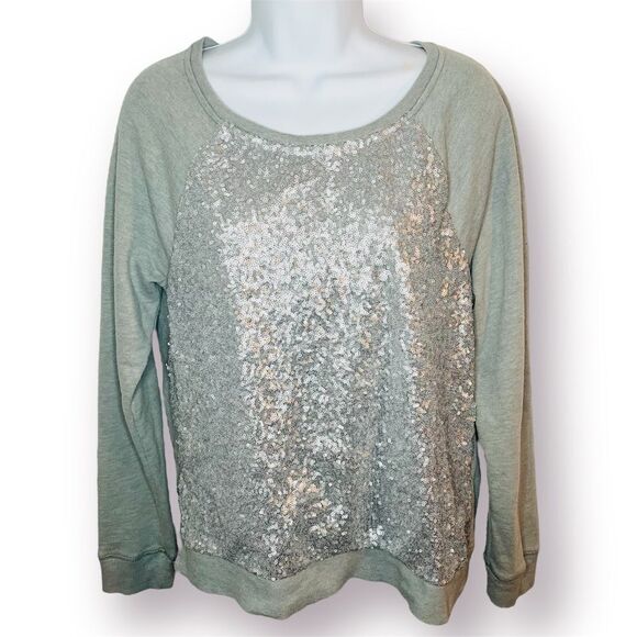 Apt 9 Long Sleeve Sequin Front Embellished Sweatshirt Grey S - Picture 1 of 10